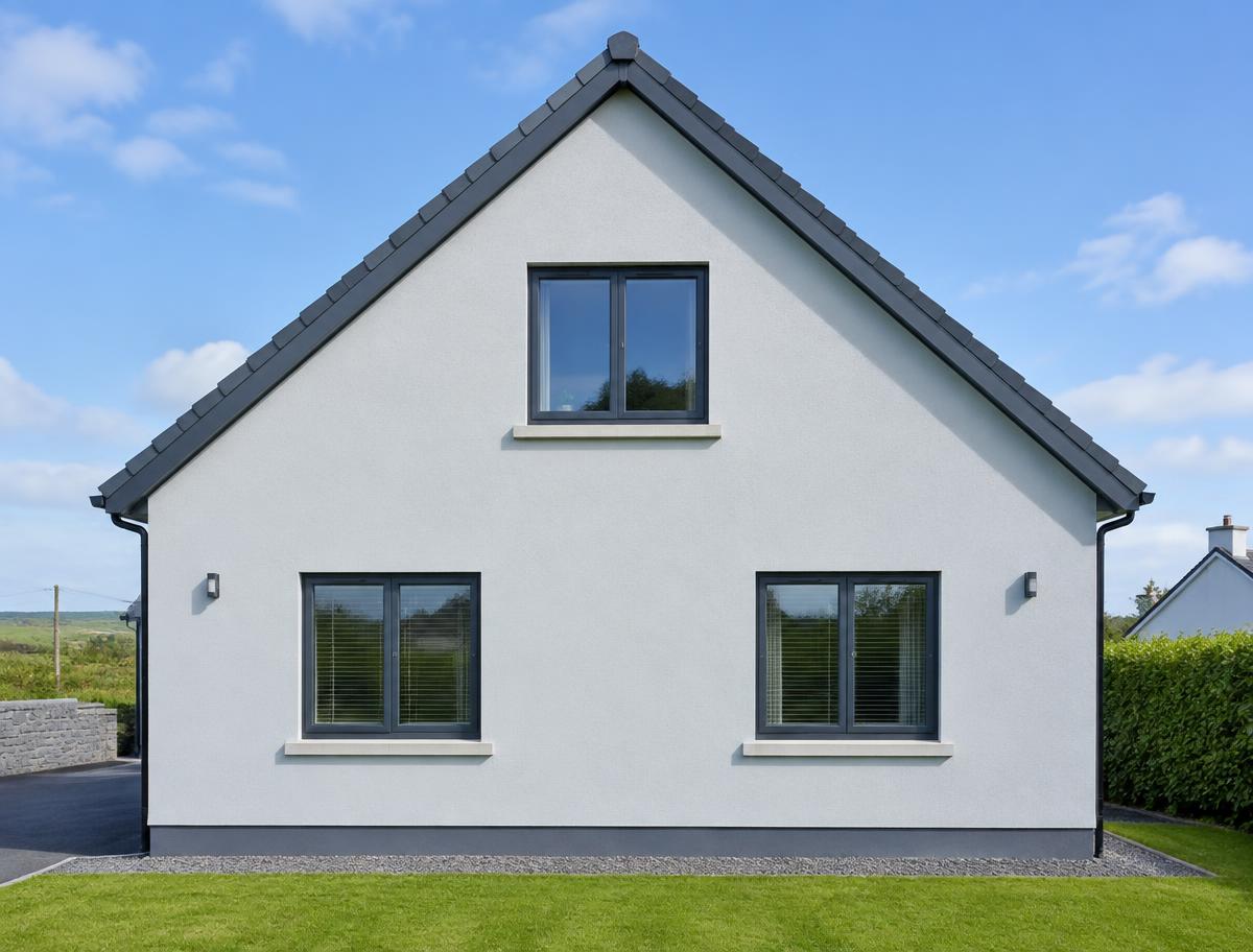 Gable end of a detached house with a neat dark grey dry verge along both roof edges